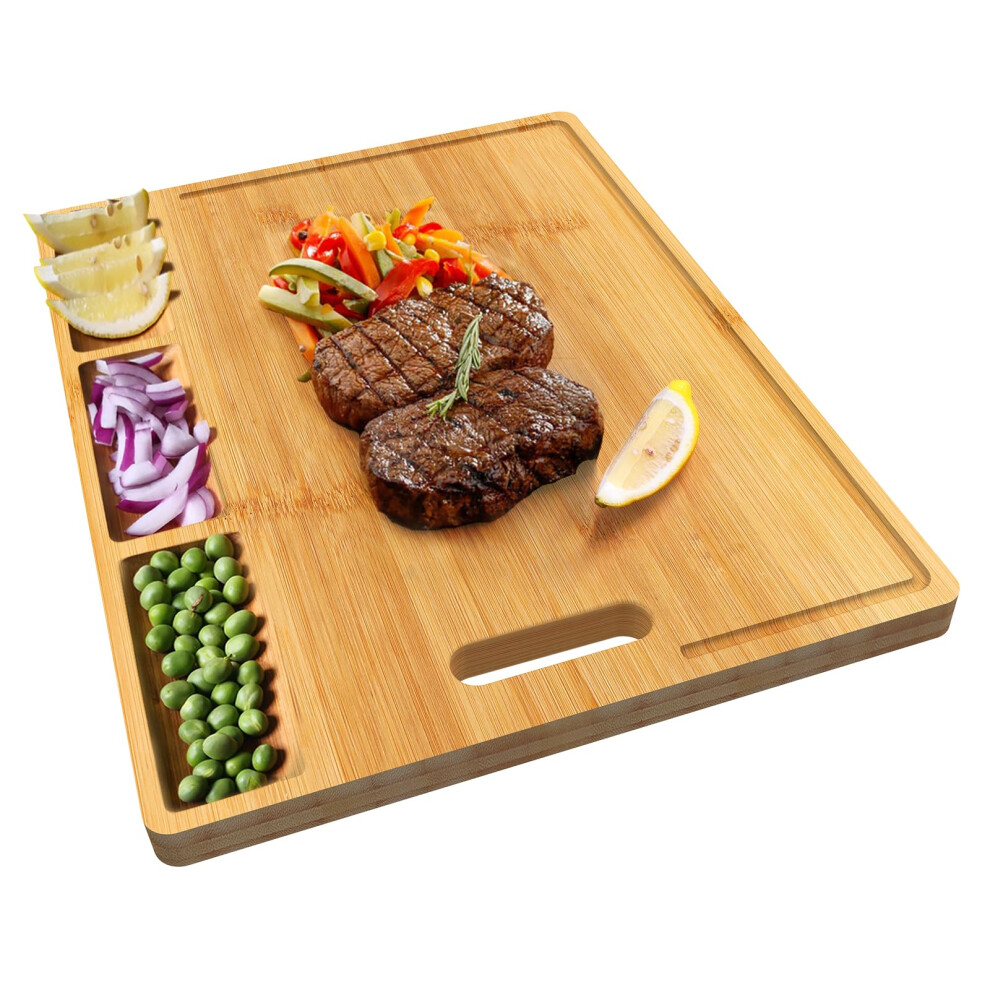 Hhxrise Cutting Boards Large Bamboo Chopping Board Built-In 3 Compartments And Juice Grooves Charcuterie Board For Kitchen Counter Meat (Butcher Block) Chee