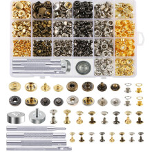 Caydo 400 Set 4-stijl drukknopenset inclusief leren klinknagels, oogjes, doorvoertules, bindschroeven, drukknopen, drukknopenset met bevestigingsgere