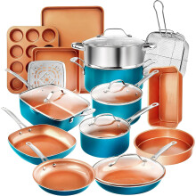 GOTHAM STEEL 20 Piece Copper Pots and Pans Set Nonstick Cookware Set + Complete Ceramic Bakeware Set for Kitchen with Long Lasting Non Stick Dishwash