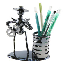Music Musician Theme Iron Hat Man Art Steel Metal Creative Personality Pen Holder Pencil Holder Cup Pot Office Students Desktop Music Decoration Deco