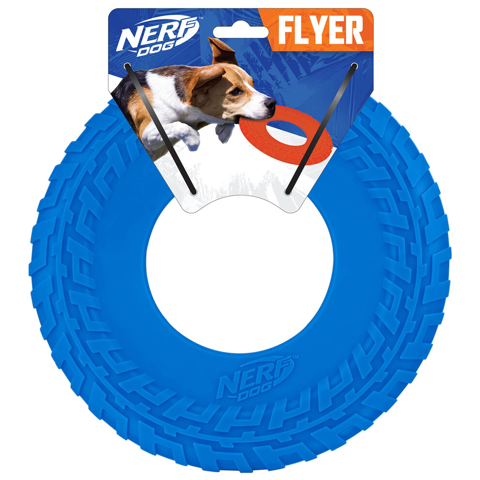 Nerf Dog Rubber Tire Flyer Dog Toy  Flying Disc  Lightweight  Durable  Floats in Water  Great for Beach and Pool  10 Inch Diameter  for Medium/Large B
