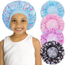 4 Stck Kinder-Schlafmtze aus Satin, weiche Seidenmtze, elastisches breites Band, atmungsaktive Babymtze, Nachtschlafmtze, bunte Nachtmtzen fr