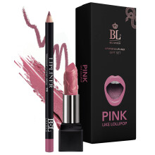 Set di matita labbra e rossetto BL Color Matched (rosa) - Set di rossetto e matita labbra Argan a lunga durata e copertura totale con oli natural