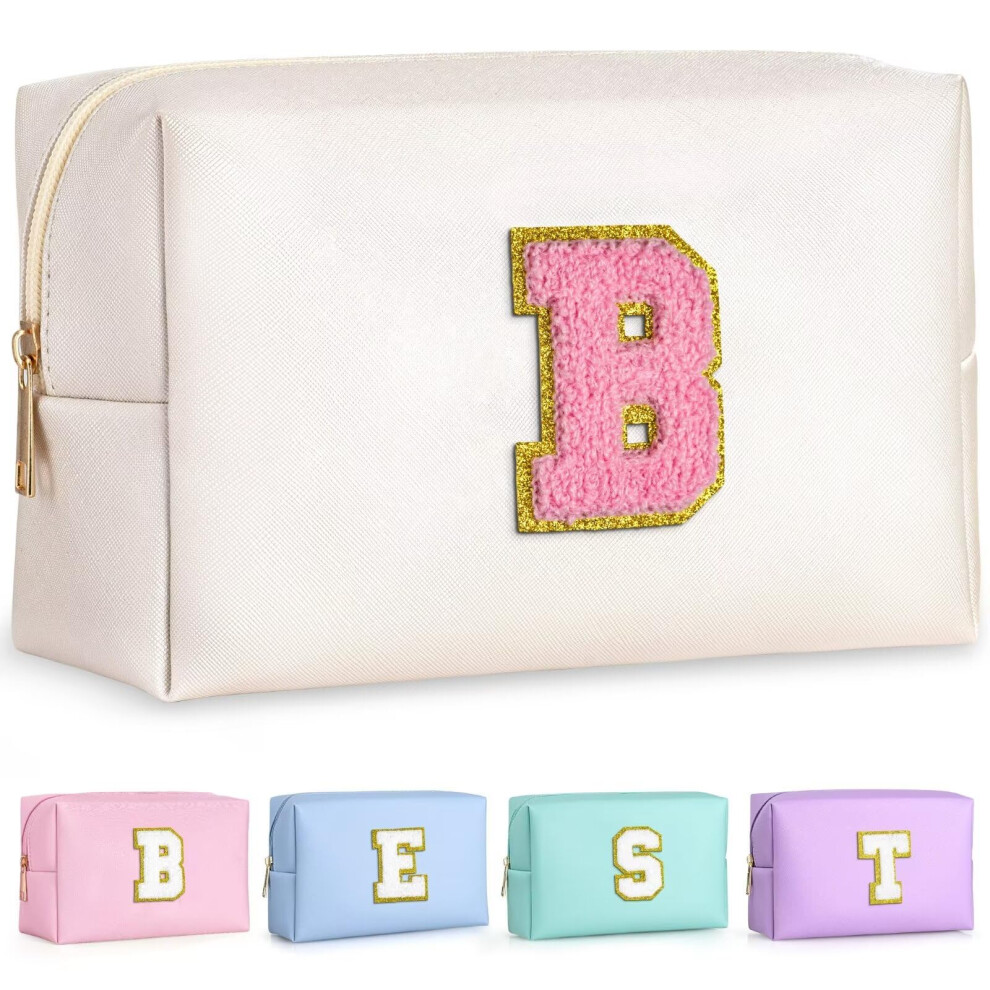 Topeast Preppy Patch Makeup Bag Chenille Letter Pouch Cosmetic Bag Pu Leather Waterproof Toiletry Bag Personalized Birthday Gift For Women Girl Cu