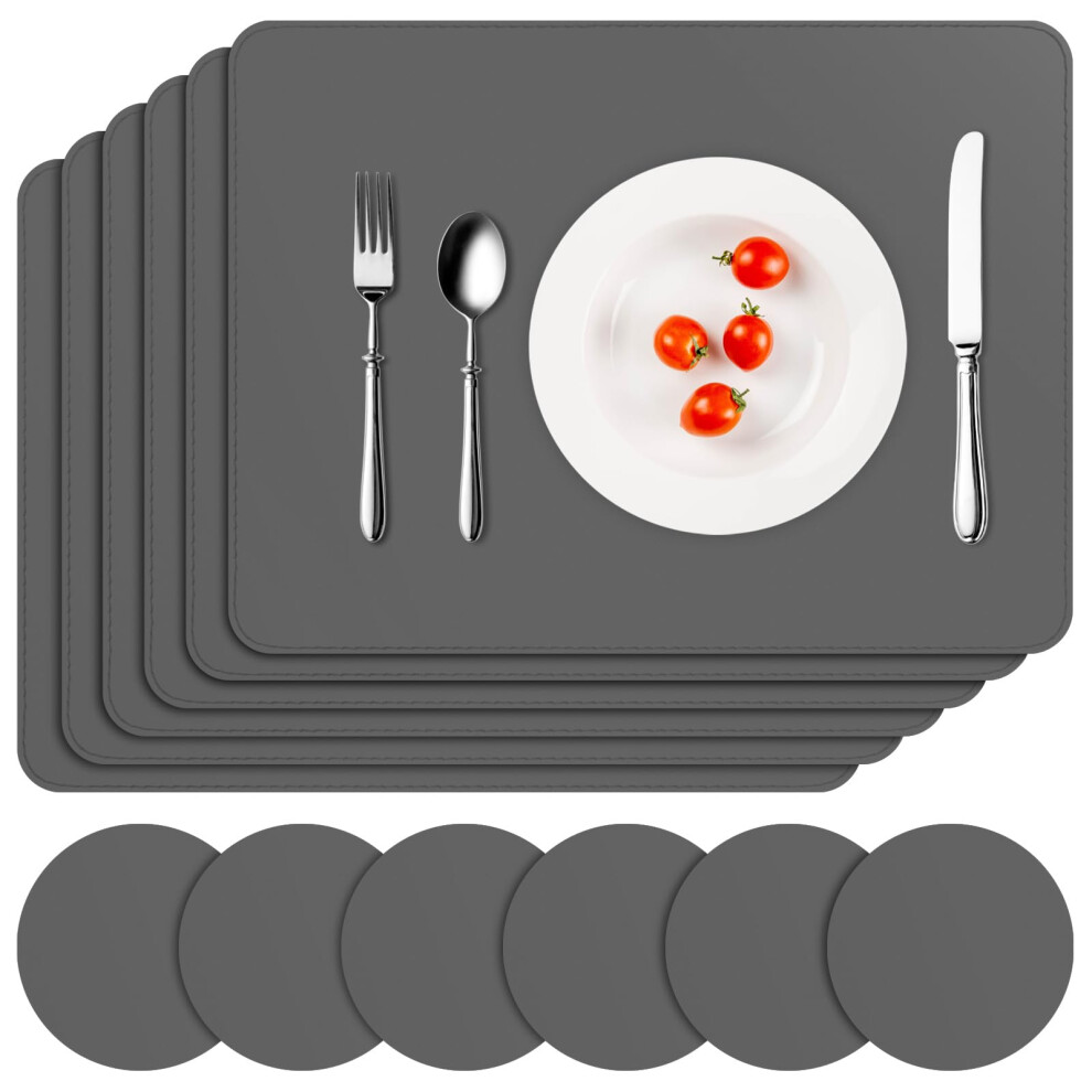 Aplker Set Di 6 Tovagliette Per Tavolo Da Pranzo, Antiscivolo, In Pelle, Resistenti Al Calore, Impermeabili, Lavabili, Per Interni Ed Esterni, Facili Da Pulire (Grigio)-image