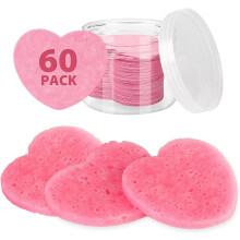 60-Count Compressed Facial Sponges with Container Heart Shape Compressed Face Sponge 100% Natural Sponge Pads for Face Cleansing Massage Pore Exf