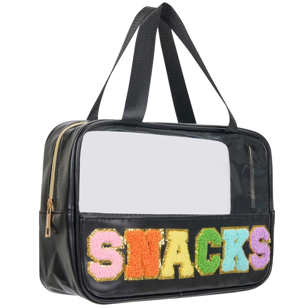 Burskit Snack Bags Chenille Letter Clear Makeup Bag Snack Bag For Travel Clear Snack Pouch Preppy Cosmetic Bag Sunscreen Bag Travel Toiletry Bag