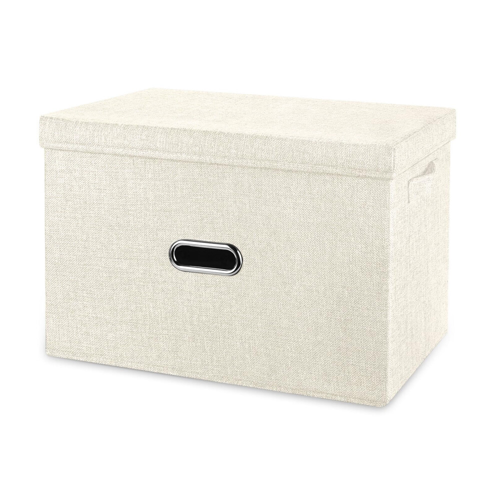 Valease Grands Bacs De Rangement Pliables En Lin Avec Couvercle Amovible Et Poign Es, Bo Te De Rangement Lavable, Paniers Avec Couvercle Pour Cha-image