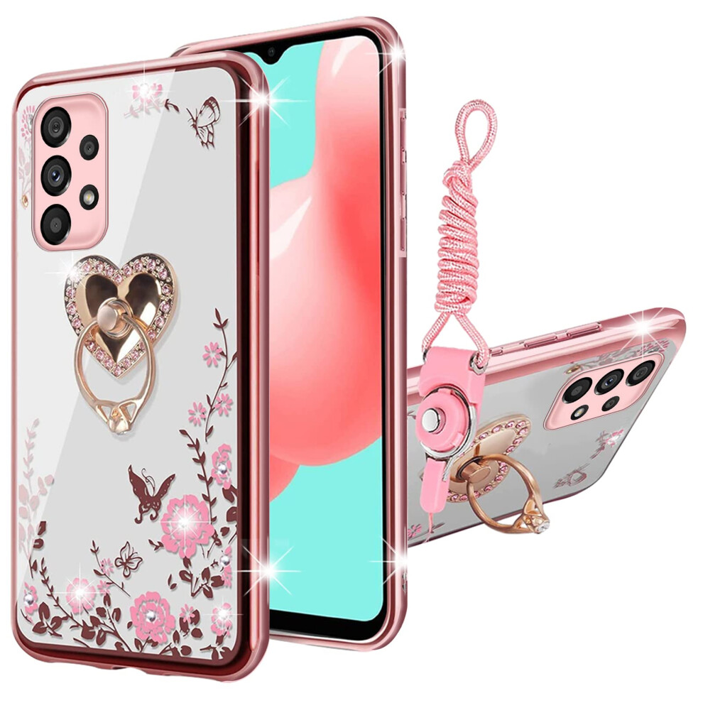 Coque Samsung Galaxy A53 5G pour femme, motif papillon, c   ur, motif floral, paillettes, TPU souple, luxueuse, mignonne, avec b   quille