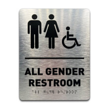 All Gender Restroom Sign by GDS - ADA Compliant Wheelchair Accessible Raised Icons & Grade 2 Braille - Includes Adhesive Strips for Easy Installat