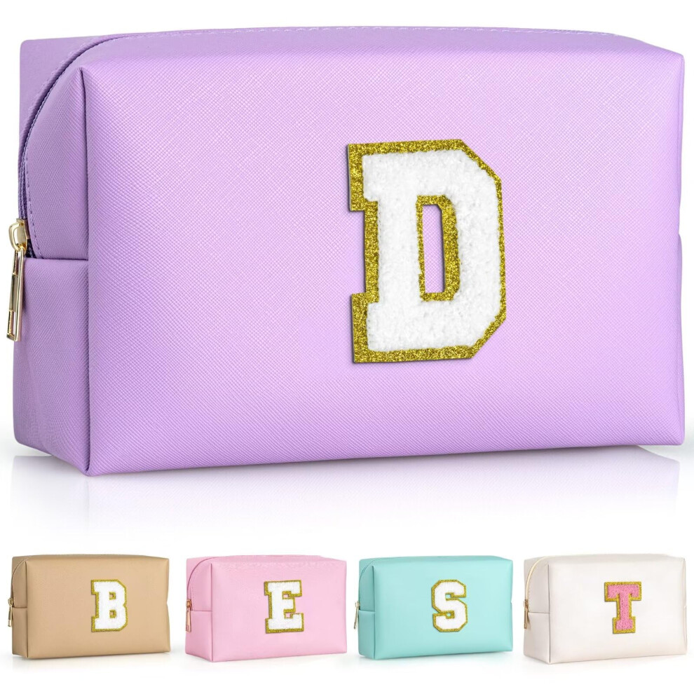 Topeast Preppy Small Makeup Bag Chenille Letter Pouch Cosmetic Bag With Zipper Pu Leather Waterproof Toiletry Bag Personalized Birthday Gift For Wo