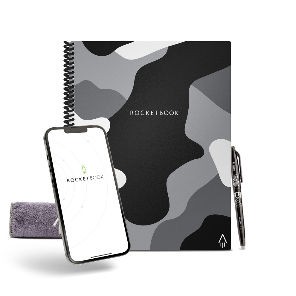 Rocketbook Smart Reusable Notebook - Dot-Grid Eco-Friendly Notebook with 1 Pilot Frixion Pen & 1 Microfiber Cloth Included - Lunar Winter Cover  Camo-image-OPC-PGGBV5C-NEW