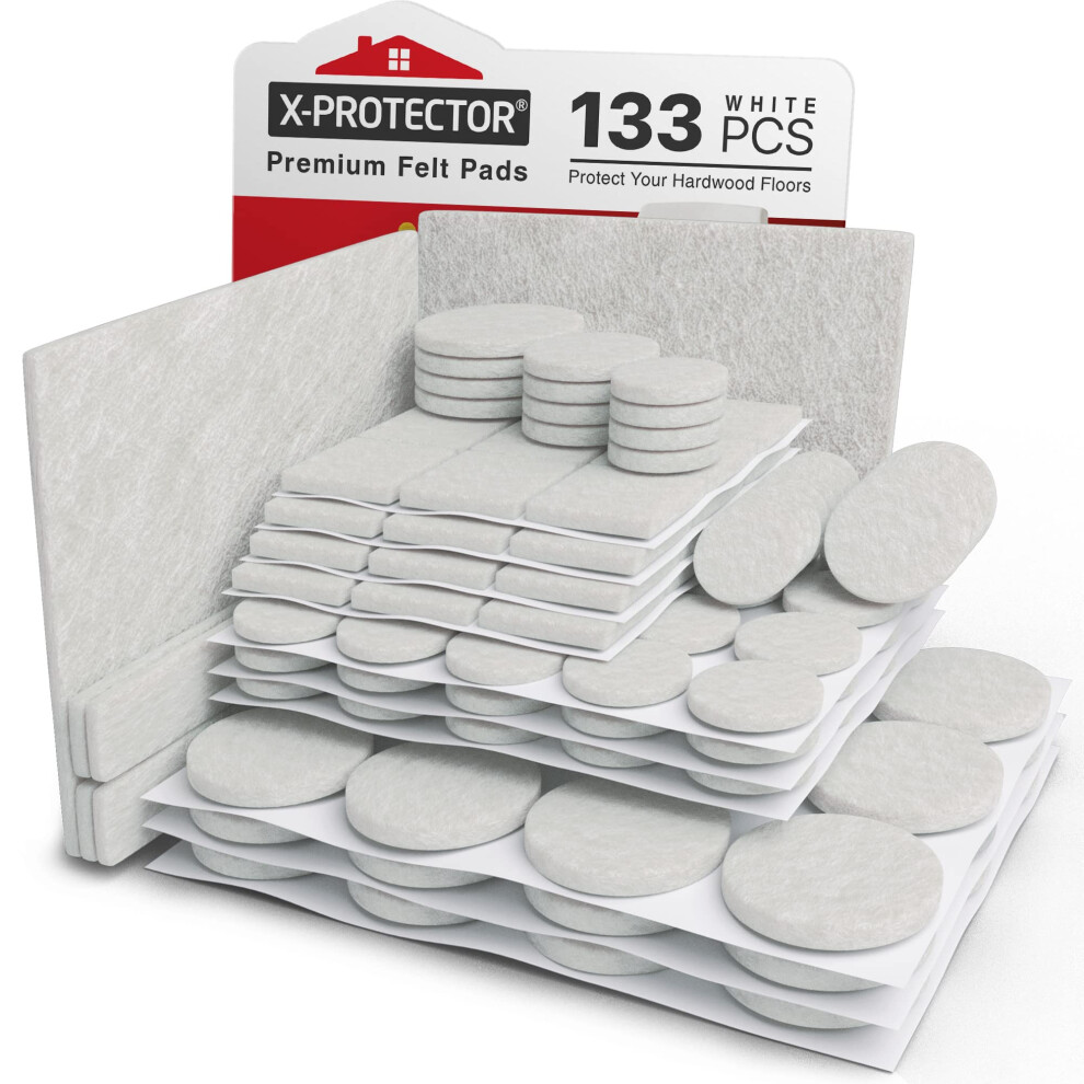 Felt Furniture Pads X-Protector 133 Pcs - Premium Furniture Pads For Hardwood Floors - White Felt Pads For Furniture Feet - The Best Chair Leg Floor P 5060664331785