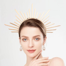 woxafo 2 DB Halo Crown napkorona fejpnt flbevalval Gold Goddess Sunburst fejdsz Mary Celestial eskvoi tiark noknek Menyasszonyi eskvoi jelmez