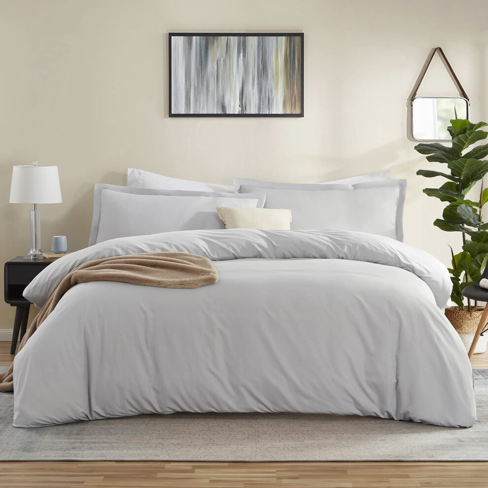 Housse de couette Nestl gris clair King Size - Ensemble de housse de couette King doux 3 pi   ces Housses de couette King double bross   es avec ferm