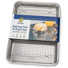 Ultra Cuisine aluminium bakplaat met roestvrijstalen koelrekset - halve bakplaat 13 x 18 inch Duurzame randen Gemakkelijk schoon te maken Commer