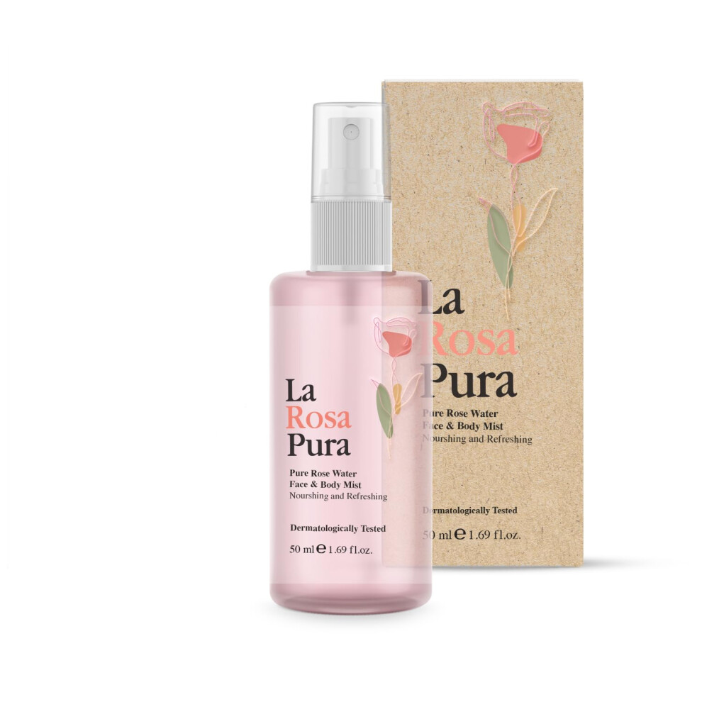 La Rosa Pura Pure Rose Water Face & Body Mist - 100% Organic Steam Distilled Rosa Damascena Hydrating Toner  Natural Skin Cleanser & Moisture Balance