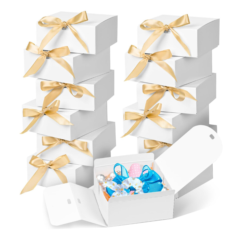 Wluseaxi - Paquete De 12 Cajas De Regalo Peque As Con Tapa Para Regalos (11,4 X 11,4 X 5 Cm), Color Blanco, Con Cintas, Para Fiestas, Bodas, Cump-image