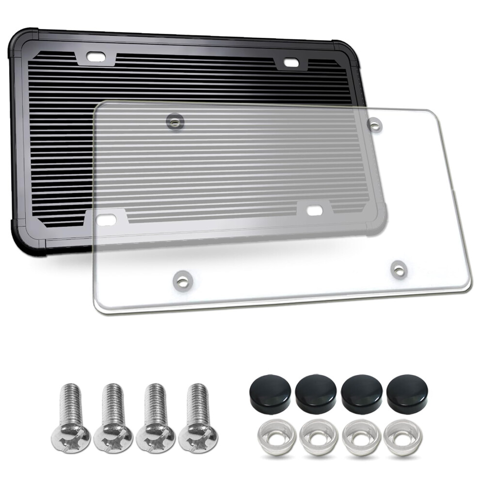 Silicone License Plate Frame With Cover Combo- Flat Clear License Plate Shield And Rustproof Car Tag Holder 1 Set Unbreakable Transparent Prote Black 745437927437