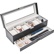Procase Watch Box Organizer for Men 6 Slot Watch Display case with Drawer Mens Watch Box Watch case Holder 6 Watch Box Double-layer Jewelry and Wat