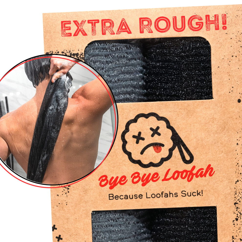 Bye Bye Loofah Extra Rough Exfoliating Washcloth - Extreme Body & Back Scrubber For Shower Extra Long Hygienic Exfoliator Wash Cloth Men Or Women 2 Count Pack 1