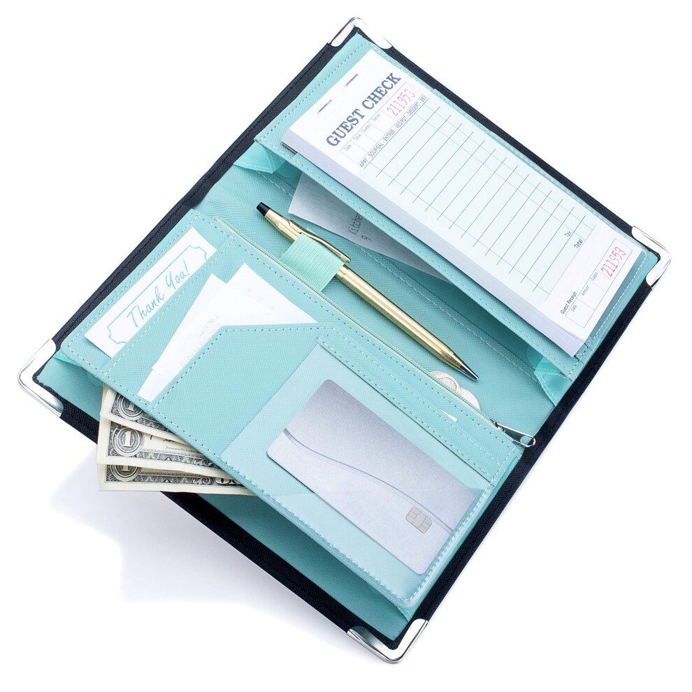 Sonic Server 11-Pocket Server Book Organizer with Double Magnetic Pockets  Zipper Pouch for Waitress Waiter Waitstaff  Marble and Cross-Textured (5x8