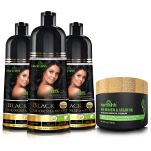 Herbishh Ultimate Hair Color Shampoo Kit (3pcs Hair Color Shampoo Dye +1 Argan Hair Mask) Smooth and Long Lasting Color Shampoo for Grey Hair Men & Wo