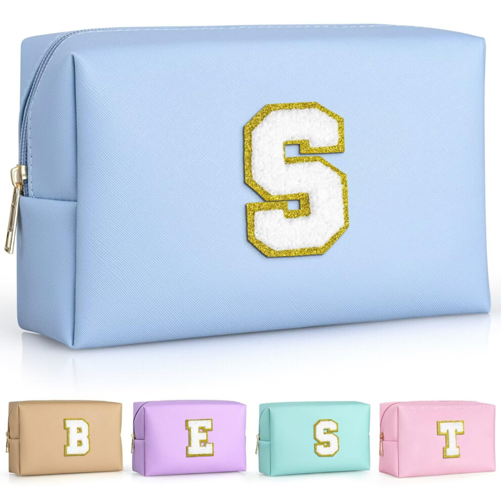 Topeast Preppy Small Makeup Bag Chenille Letter Pouch Cosmetic Bag With Zipper Pu Leather Waterproof Toiletry Bag Personalized Birthday Gift For Wo