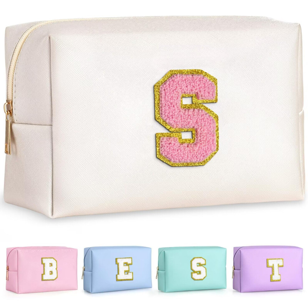 Topeast Personalized Makeup Bag Chenille Letter Pouch Cosmetic Bag W Zipper Pu Leather Waterproof Toiletry Bag Bridal Shower Gifts For Bridesmaids