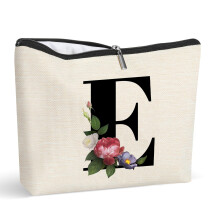 Letter E Easter Gifts Cosmetic Bags Personalized Gift for Women Initial Letter Makeup Bag Cute Letter Bags with Flower Travel Toiletries Zipper Pouch