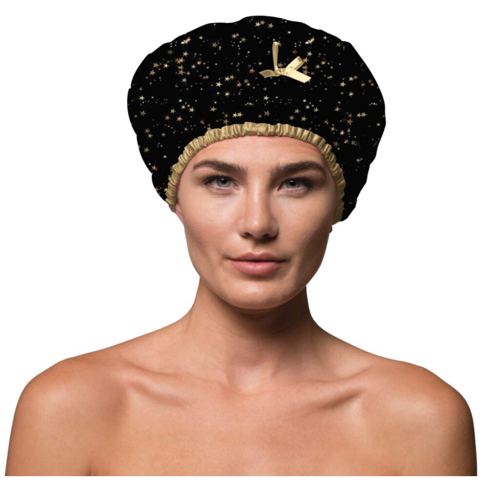 Betty Dain Reusable Shower Cap & Bath Cap & Lined Oversized Waterproof Shower Caps Large Designed For All Hair Lengths With Peva Lining & Elastic Band Stretch H