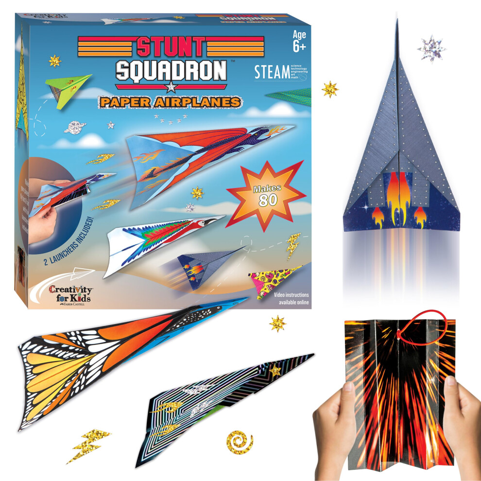 Creativity For Kids Stunt Squadron Fold & Launch Paper Airplanes: Create 80 Paper Airplanes Stem Science Kit For Kids Paper Airplane Craft Kit For K