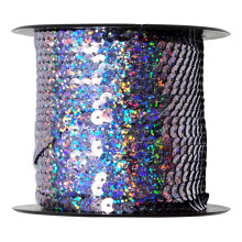 Mandala Craft 6mm Flat Sequin Strip Holographic Pewter Sequins on a Roll - Holographic Pewter Sequin Trim by The Yard - 100 Yds String Metallic Sequin