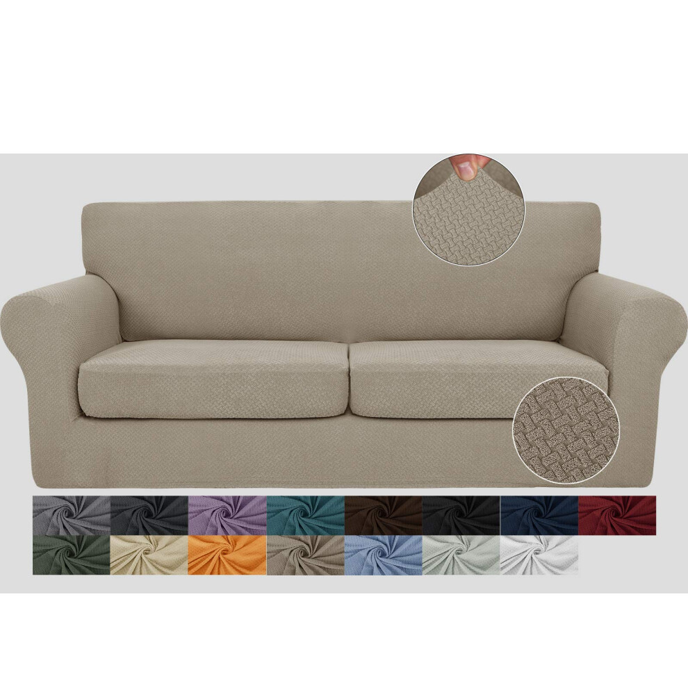 Jiviner Nieuwste 3-Delige Bankhoezen Voor Een Bank Met 2 Kussens, Stretchbankhoes Met 2 Extra Grote Zitkussenhoezen, Dikke, Passende Loveseat-Ban-image