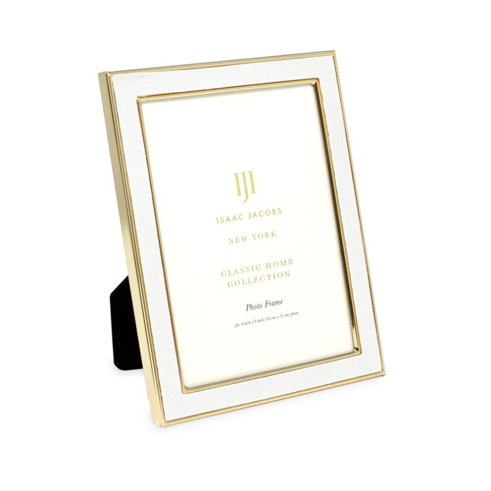 Isaac Jacobs 4x6 White Leather with Gold Metal (Vertical & Horizontal) Picture Frame  Suede Border w/Black Fabric Easel  Wall-Mountable  Made For Tabl