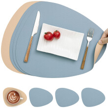 Myir JUN Placemats Dual-Sided Placemats Waterproof Faux Leather Placemats Set of 4 Place Mats and Coasters Non-Slip Washable Table Mats for Dining T