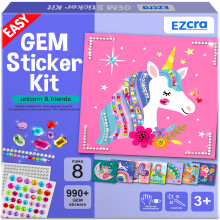 EZCRA Easy Arts and Crafts for Kids - Fun Gem Sticker Kit - 8 Unicorn Princess Themes 990+ Stickers - Gem Art for Kids - Diamond Art Kits for Kids -