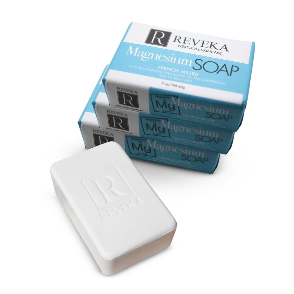 Reveka Skincare 4-Pack Magnesium Soap Bar - 4-in-1 Natural Soap Bar for Face  Body  Hair & Shaving | Triple Milled Bar Soap with Shea Butter  US-Craft