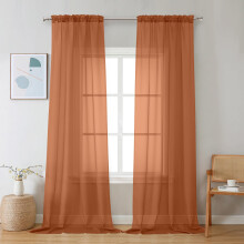 Chyhomenyc Sheer Orange Curtains 90 inches Long 2 Panels Light Filtering Soft Airy Solid Elegant Voile Window Treatment Drapes for Bedroom Living Roo