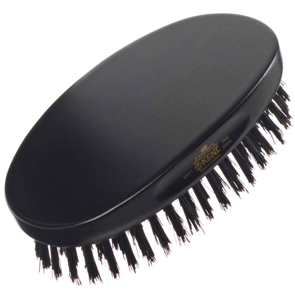 Kent MN11 Finest Men's Hair Brush and Facial Brush for Beard Care - 100% Natural Black Boar Bristle Brush for Mens Grooming  Scalp Brush  360 Wave  an