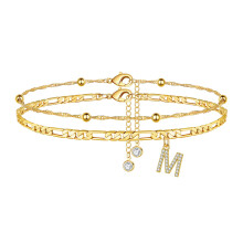 Ursteel Initial Enkelbandjes voor Dames 14K Vergulde Enkelband met Initial M Sierlijke Verstelbare Kralenketting Gouden Enkelbanden voor Vrouwen Sier