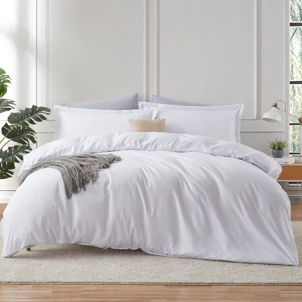 Housse de couette blanche Hearth & Harbor pour lit double - Ensemble de housse de couette 3 pi   ces pour lit double, housse de couette double bros