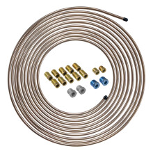 4LIFETIMELINES 25 ft 1/4 echte koper-nikkellegering niet-magnetische remleidingvervangingsslang, spoel en fittingset, inclusief 16 fittingen, omgekee