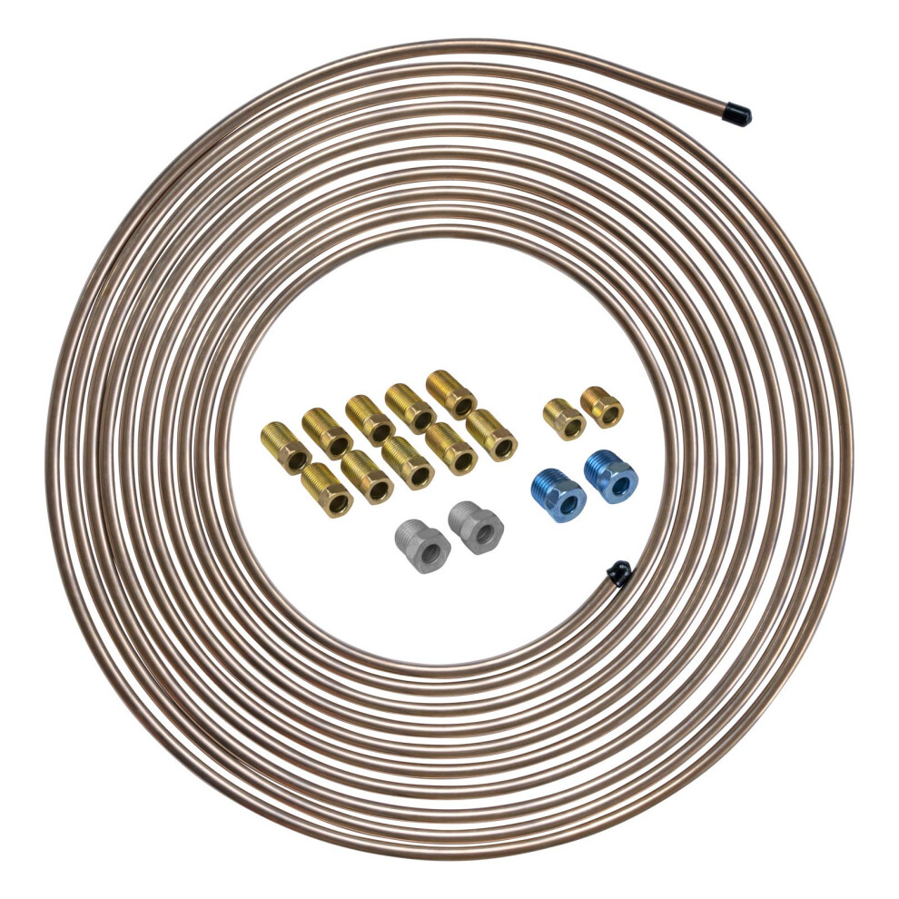 4Lifetimelines 25 Ft 1/4 True Copper-Nickel Alloy Non-Magnetic Brake Line Replacement Tubing Coil And Fitting Kit 16 Fittings Included Inverted Flar 811701030094