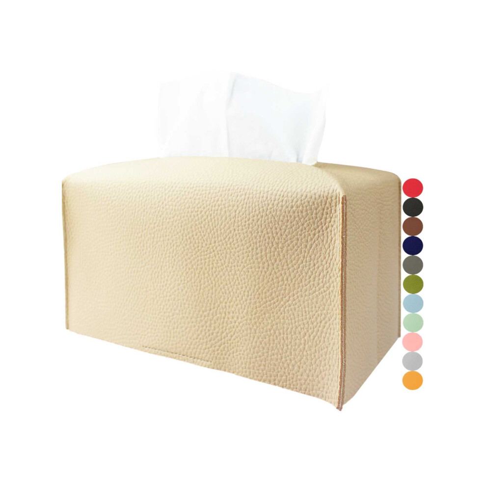 Housse de boîte à mouchoirs rectangulaire en cuir avec ceinture inférieure [JESMINI Beige] Grande housse de boîte à mouchoirs rectangulaire en cu