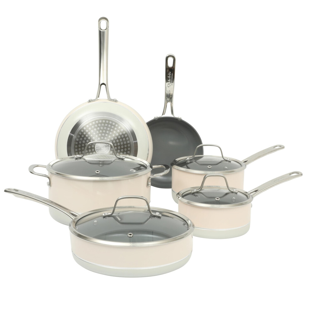 Sur La Table Kitchen Essentials Viva La Cantina 10-teiliges Kochgeschirr-Set mit T pfen und Pfannen, PFA-frei, Titankeramik, antihaftbeschichtet,
