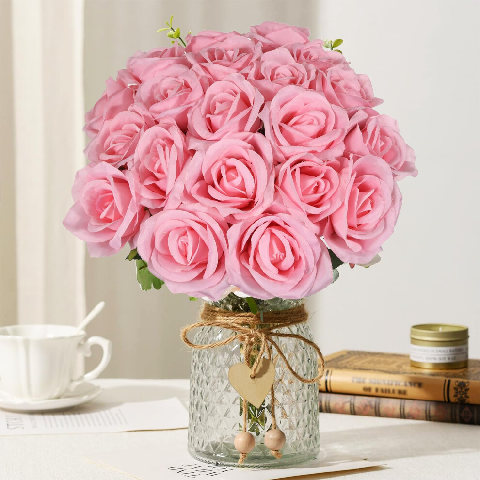 20 Rose Artificiali Con Steli Lunghi - Fiori Di Seta Realistici, Rose Finte, Bouquet Di Rose Dal Tocco Autentico Per Decorazioni Per La Casa, Cen-image