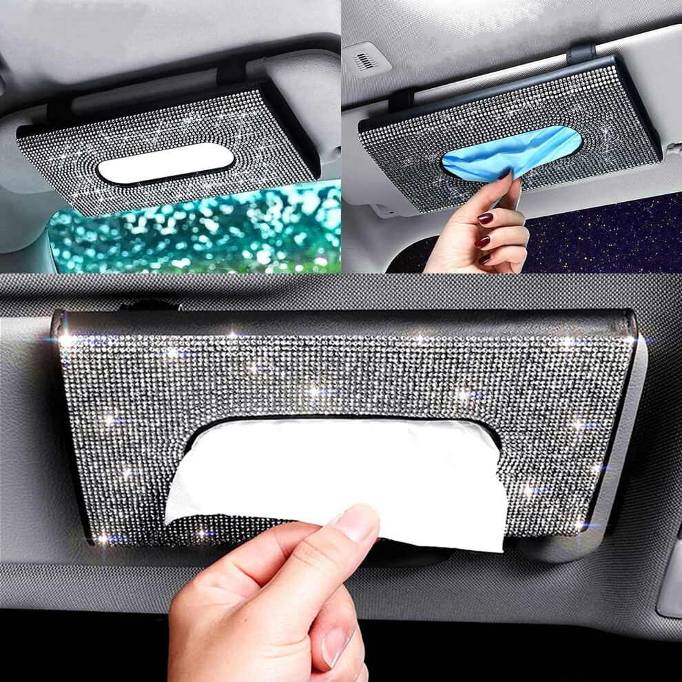 Perfect Valentine's Day Gift For Her Sparkling Luxury Car Sun Visor Tissue Box Holder - Handmade Pu Leather With Bling Crystal Rhinestones Glitter N 701737610653