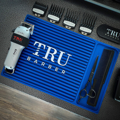 TRU BARBER ORGANIZER MAT 14”X 9” (ΜΠΛΕ) Μαλακή PVC Επαγγελματική Στάθμη 1
