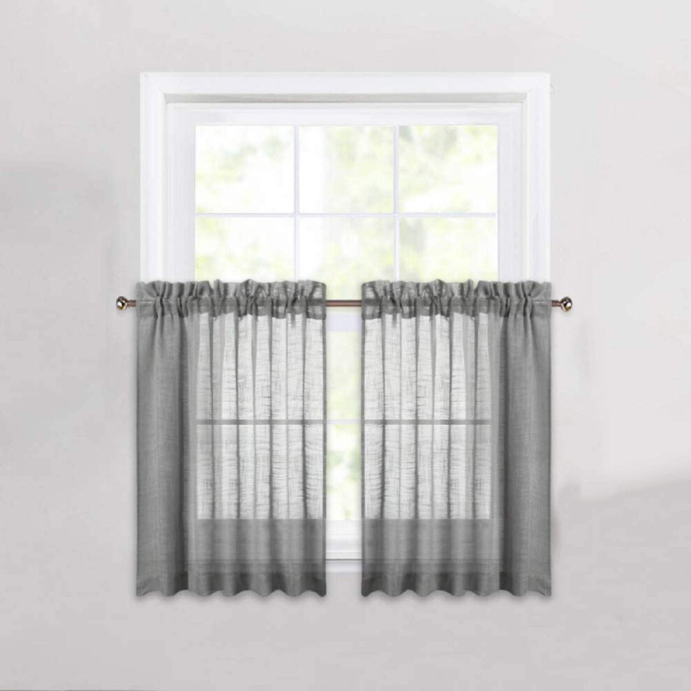 Rideaux Transparents Gris Cozynight, Longueur 61 Cm, En Lin, Pour Fen Tre, Cuisine, Salle De Bain, Petits Rideaux, Rideaux De Caf , Avec Passe-Tr-image
